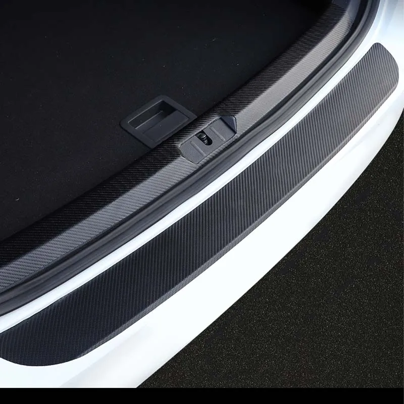 Carbon Fiber Sticker for VW Taos 2021 2022 PU Leather Rear Bumper Protector Sticker Door Sill Plate Cover Decoration