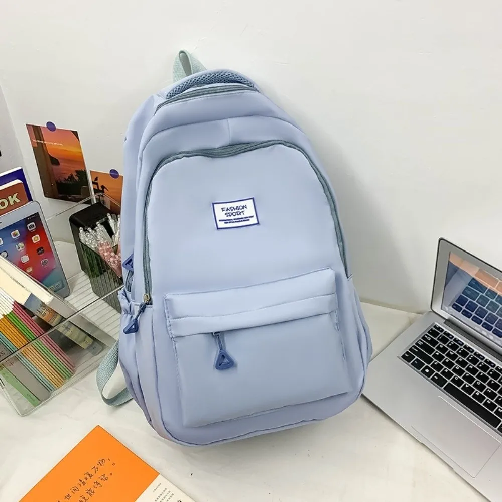 Large Capacity Junior High School Backpack Solid Color Multi-Pockets Youth Student Backpack Waterproof Picnic Backpack Travel