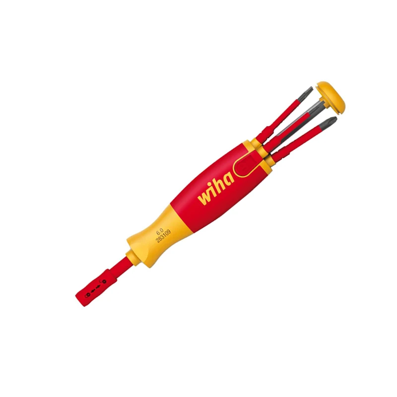 Wiha 38611 6-In-1 1000V Insulated Electrician Screwdriver with Bit Magazine LiftUp Screwdriver with 6 SlimBits 166 Grams