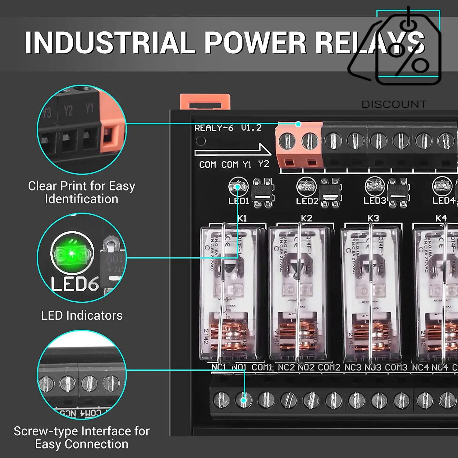 ABKN-DC 24V Relay Module, 6 Channel SPDT Switch Module With Isolated Optocoupler DIN Rail Mount Pluggable Power Relay Module