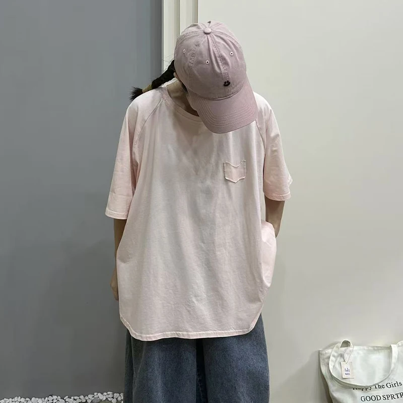 Masss Wasss Summer Classic Loose Soild Tops Females Oversized Leisure Fashion Tee Shirts Womens Vintage Elegant O Neck Clothes