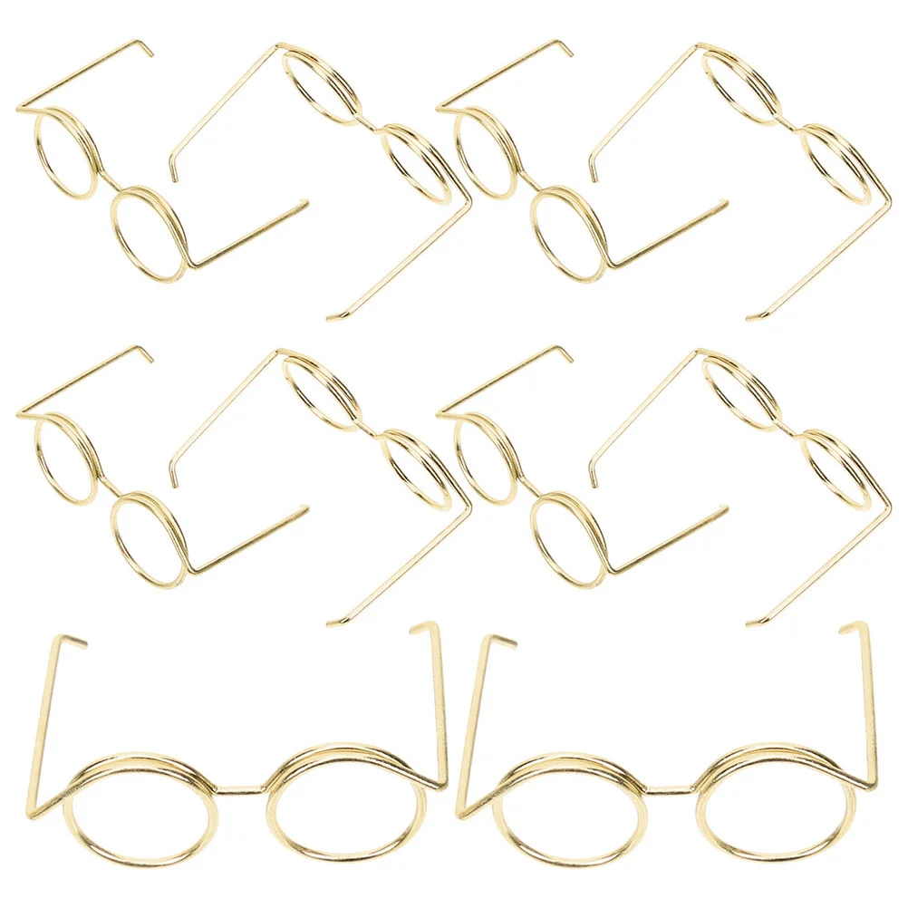 

10 Pcs Clothes Glasses Black Dolls Mini Eyeglasses Props Crafts Golden Metal Miniature