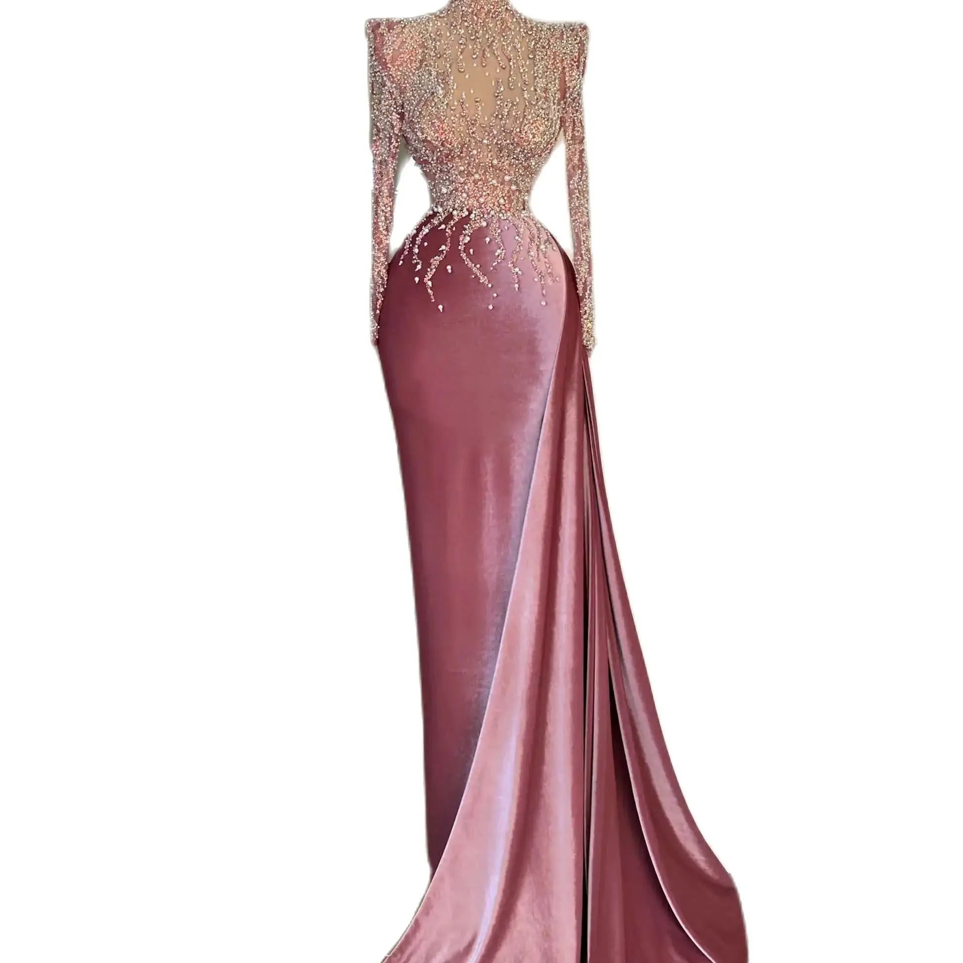 Błyszczące suknie wieczorowe aplikacje cekiny koraliki Illusion perły zakładka suknia na szyję sukienka na studniówkę Vestido De Noite dostosowane — zdjęcie 2