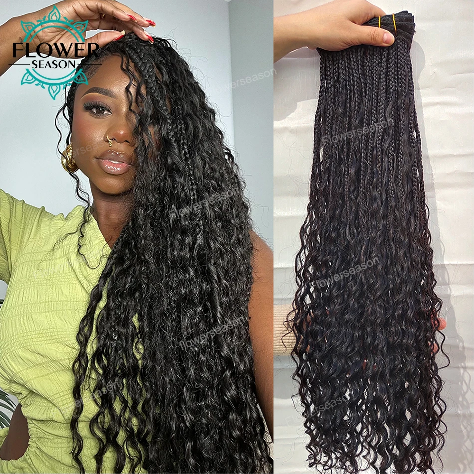 Braided Bundles Human Hair Extension 150g/set Box Braids Human Hair Weave Bundles 1/3/4 pcs Braids Hair with Curls Double Weft