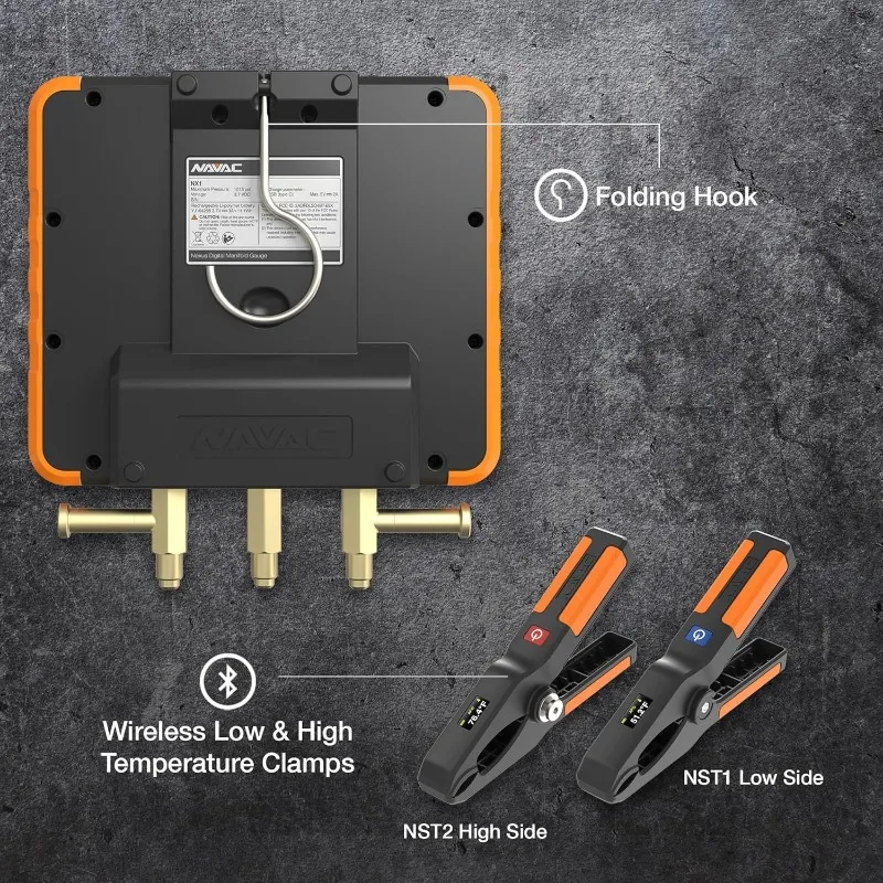 مقياس NX1 Nexus الرقمي المنوع - بلوتوث لمجسات درجة الحرارة - مقياس HVAC المقاوم للصدمات مع جسم من الألومنيوم وR