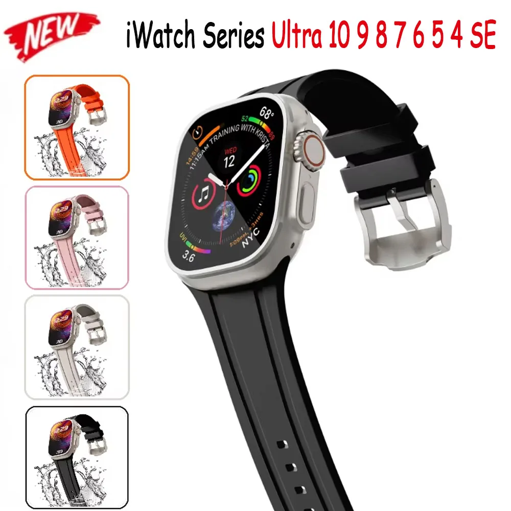 

Fluororubber Strap for Apple Watch Ultra 2 49mm 45mm 41mm 44mm 40mm 46mm 42mm 38mm Sport Band for iWatch Series 10 9 8 7 6 5 SE
