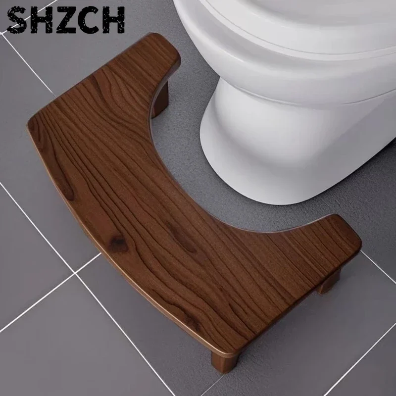 Solid Wood Toilet Footstool Ergonomic Squatting Step Stool for Adults Bathroom Squat Position Aid Movable Bathroom Furniture