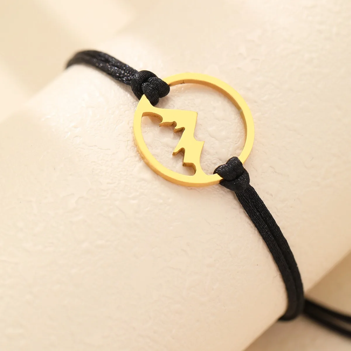 WG 1pc Stainless Steel Mountain Peak Pendant Braided Bracelet Simple Black Cord Wristwear Stylish Adjustable Wristband Jewelry