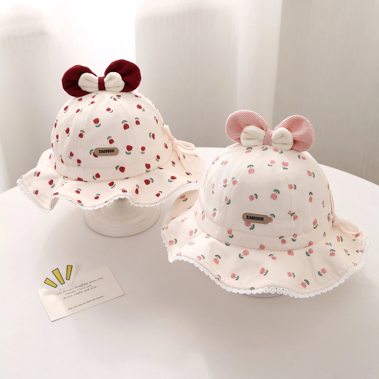 

Sweet Bowknot Baby Girl Bucket Hat Cute Flower Print Fisherman Cap for Toddler Spring Summer Sunshade Beach Hats