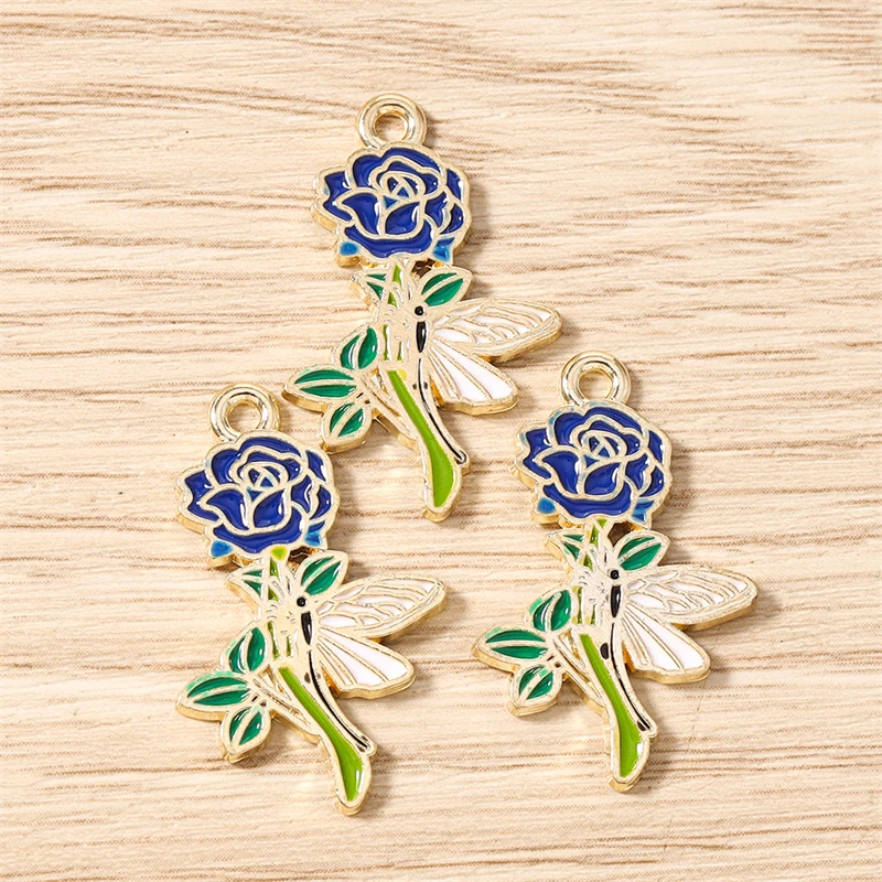 10 Stück 18x28mm Niedliche Emaille-Rosenblüten-Anhänger für Schmuckherstellung, Halsketten, Ohrringe, Armbänder, DIY-Bastelzubehör – Detail 6