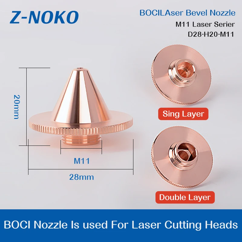 ZNOKO 3D Laser Cutting Nozzle D28 M11 H20 for Precitec BOCI Fiber Laser Cutting Machine Bevel Pointed Mouth Cutter 1.4 1.8 2.0