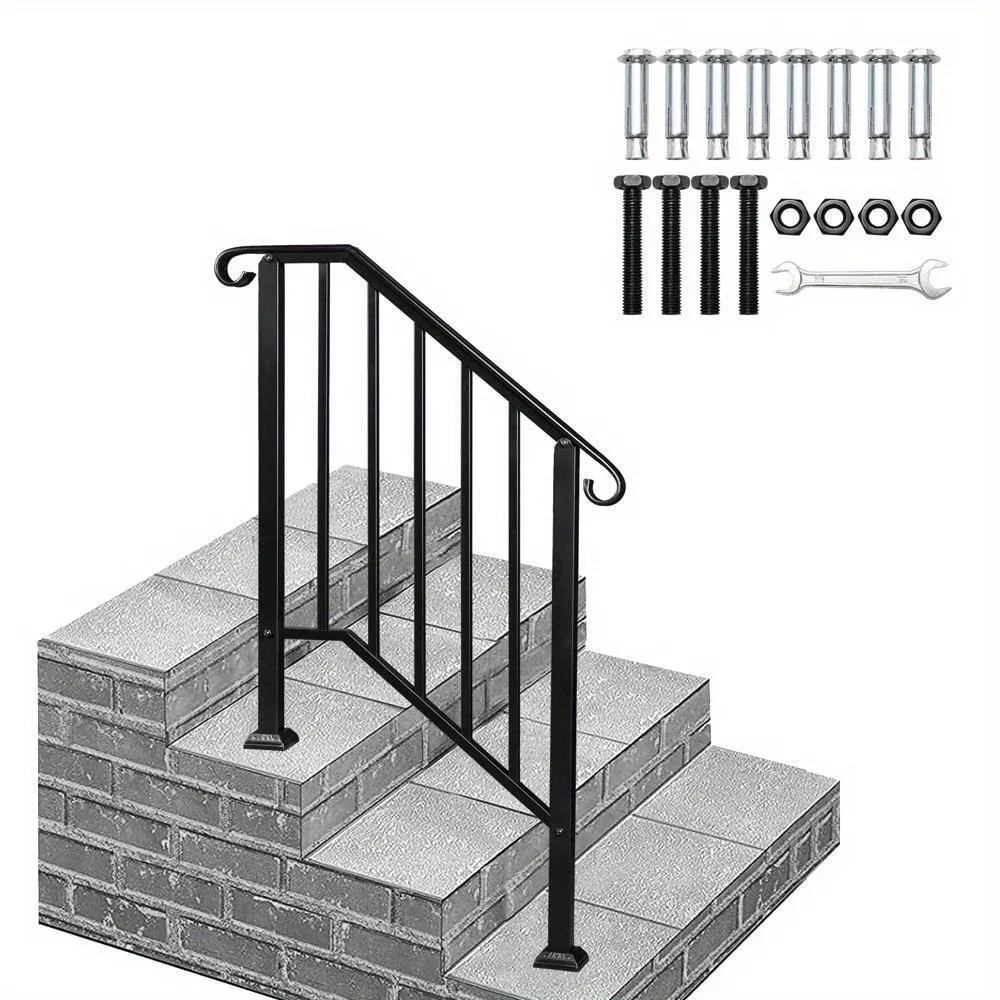 

Handrails for Outdoor Steps Matte Black Wrought Iron, Stair Railing for 2-3 Step