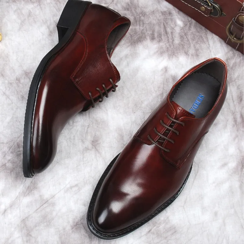 HKDQ Burgundy Black oxford Dress Shoes For Men Business Fashion Handmade Wedding Formal Genuine Leather Designer Men Shoes