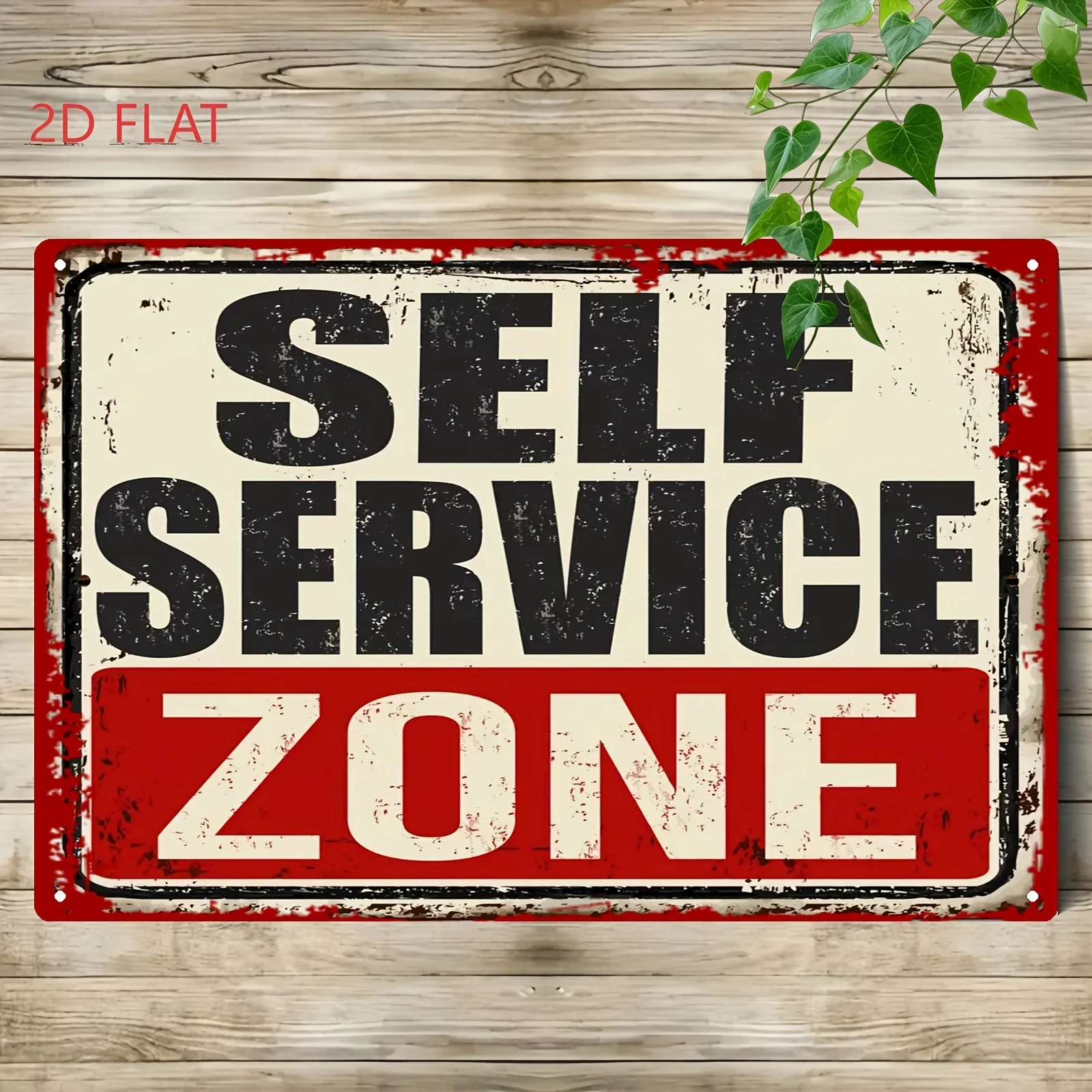 2D Flat, 2D Flat Traditional Style Self-Service Area Sign - Heavy-Duty Metal Vintage Shop Decoration, Easy for Indoor/Outdoor Use