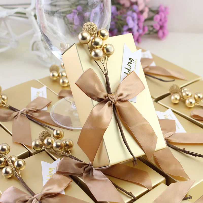 

(10 packs) Golden wedding candy box wedding supplies with hand gift rectangular creative candy box wedding packaging box