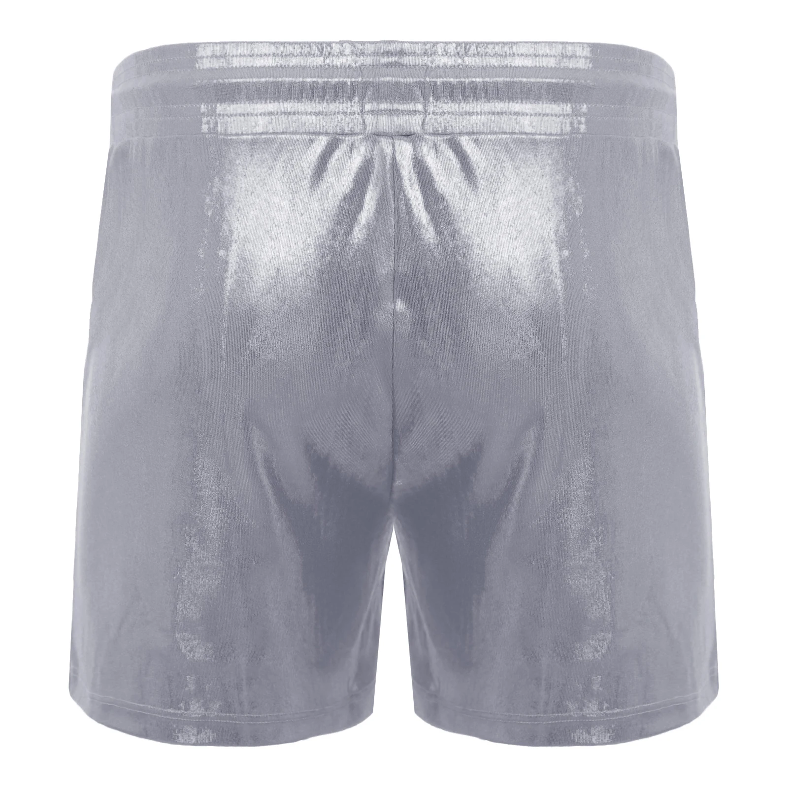 Mens Metallic Male Swimming Trunks Beachwear Glossy Shimmering Shorts Elastic Waistband with Drawstring Pockets Loose Shorts