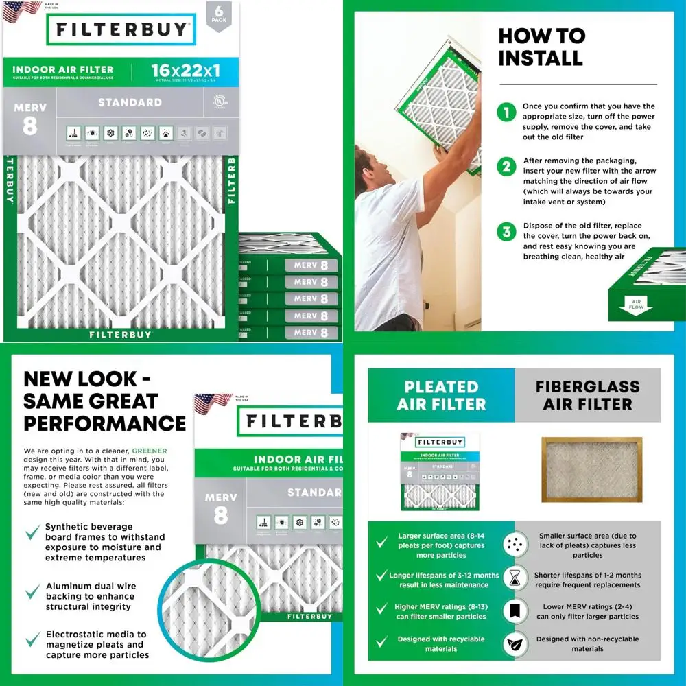 

Electrostatic Pleated Air Filters MERV 8 (MPR 700) - 6 Pack HVAC Replacement Dust Defense Filters for AC Furnace