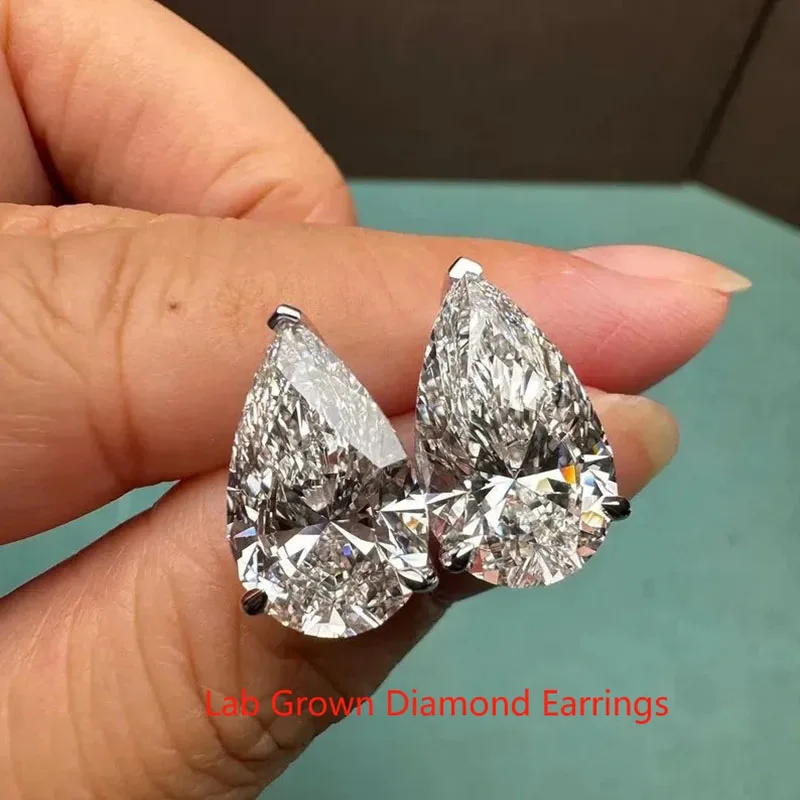 IGI Certified 5CT Each Pear-Cut DEF VS-VVS Lab Grown Diamond Stud Earrings Platinum 950 Solitaire Diamond Earrings For Lady