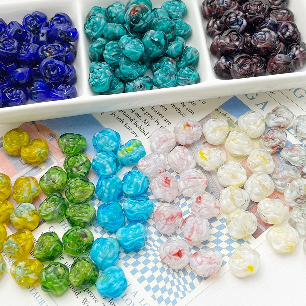 10 sztuk 11mm nowy kolorowy kształt kwiatu Lampwork szklane luźne koraliki Lot do tworzenia biżuterii DIY bransoletki rzemiosło ustalenia — zdjęcie 3