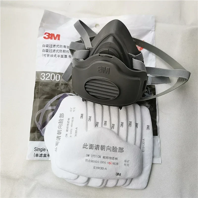 3M 3200 Mask+10Pcs 3M 3701 Filter Gas Mask Prevent Dust Suitable For Industrial Truction Dust Pollen Haze