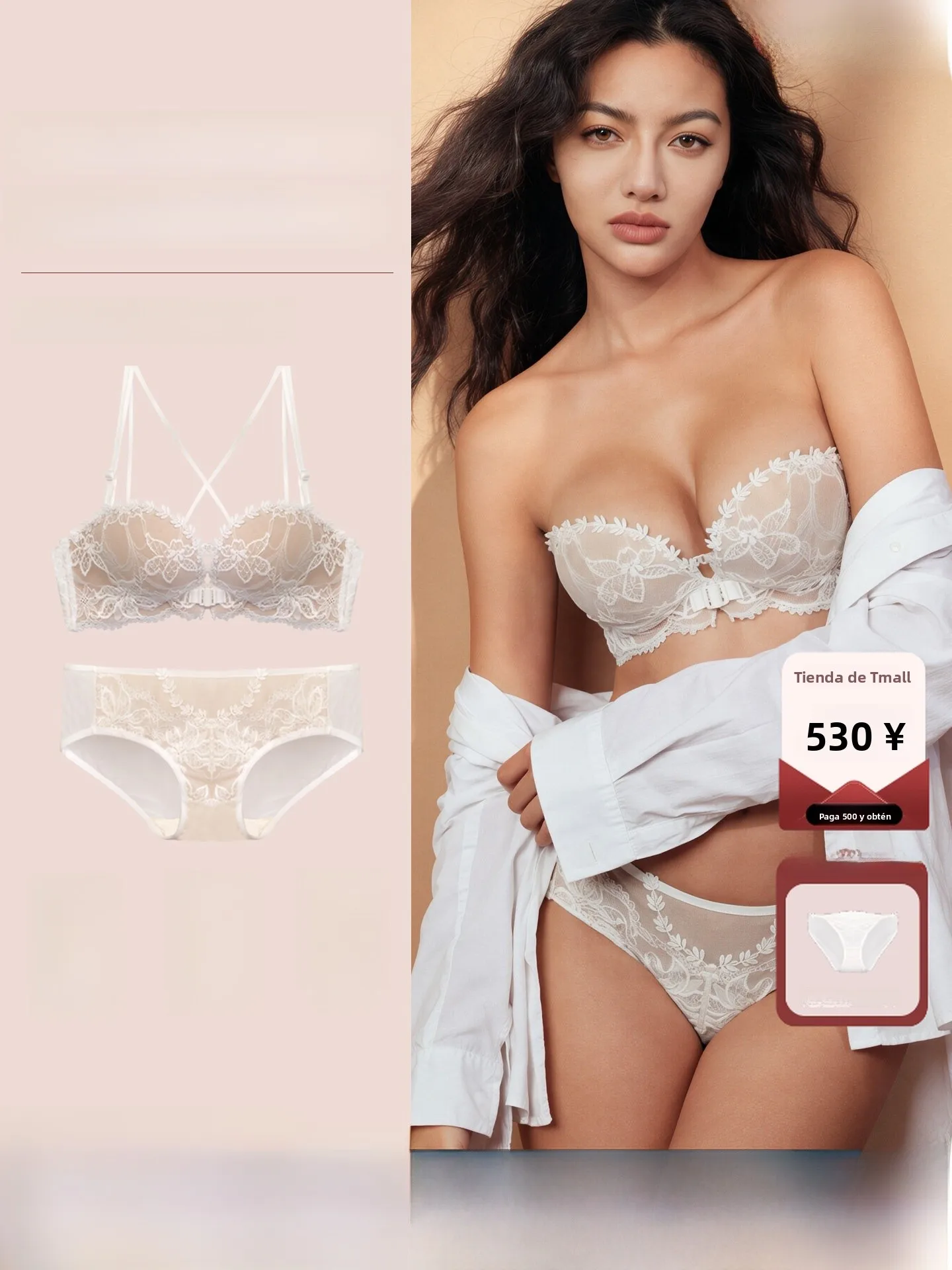 Budi Design Conjunto de Lencería Sexy con Encaje Frontal y Espalda Fruncida, Sujetador sin Aros de Media Copa para Mujer Joven