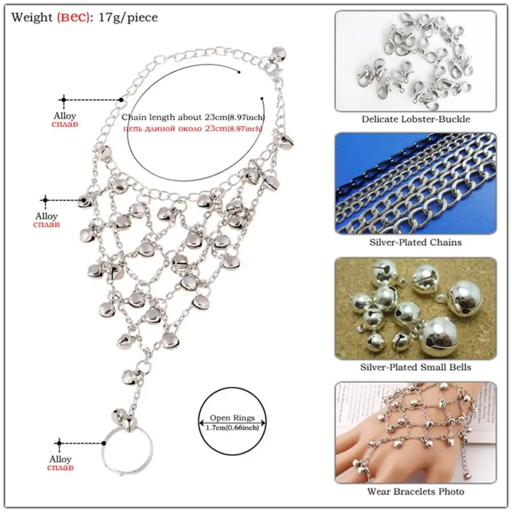 with Rings Retro Present Fairy Women Jewelry Accessories Connected Finger Bracelet Full Bell Bracelet Fishing Net Bracelet