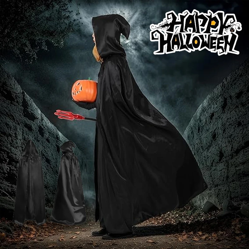 

Унисекс Хэллоуин плащ вампира накидка халат длинный с капюшоном костюм дьявола и демона для взрослых детский праздничный костюм готический незаменимый
