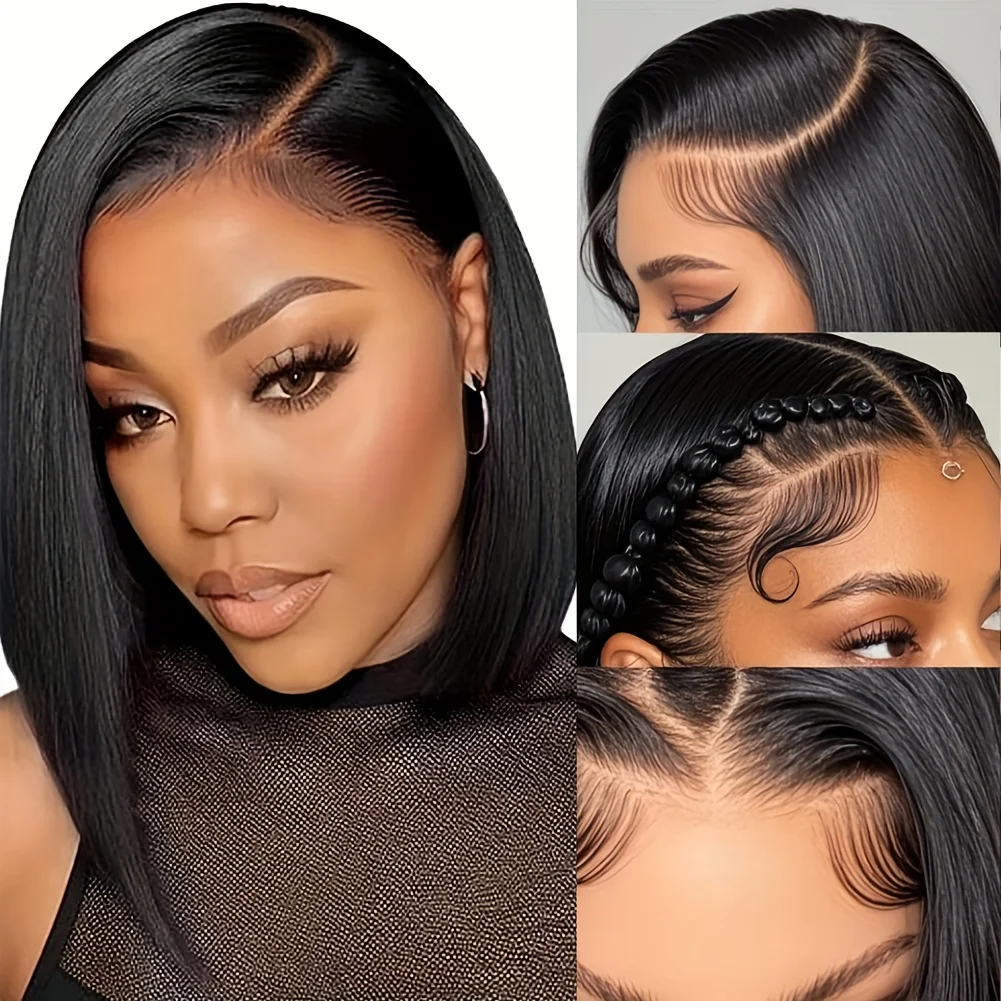 

Short Bob Wig Transparent Lace Frontal Wigs Human Hair 100% Straight Bob Wigs Pre Plucked 13x4 Lace Front Wigs For Women