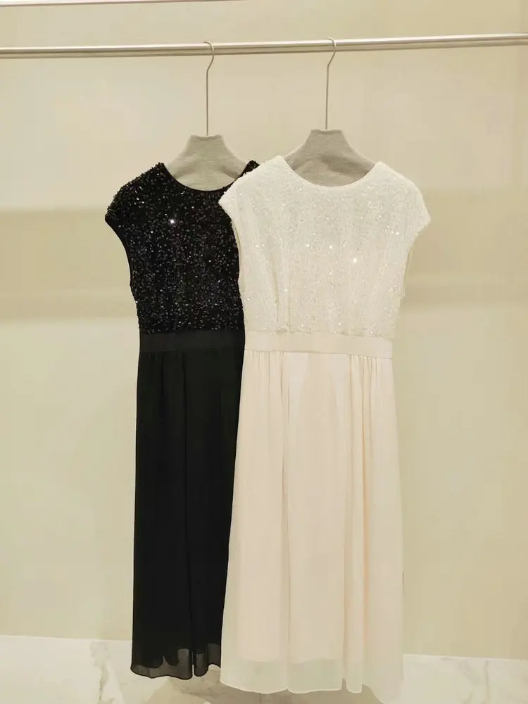 Elegantes Paillettenkleid mit Rundhalsausschnitt, Glitzerndes Sommerkleid für Formelle Anlässe und Partys für Damen