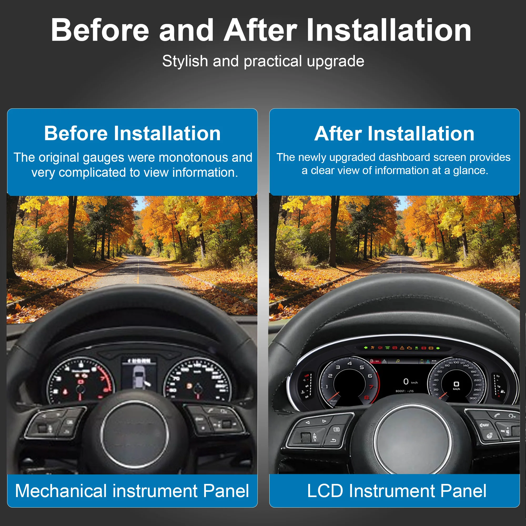 Digital Instrument Cluster For Audi A3 2014-2020 CarPlay Android Auto Speedometer, Dashboard, Gauge, 12.3'' HD Virtual Cockpit L view 2