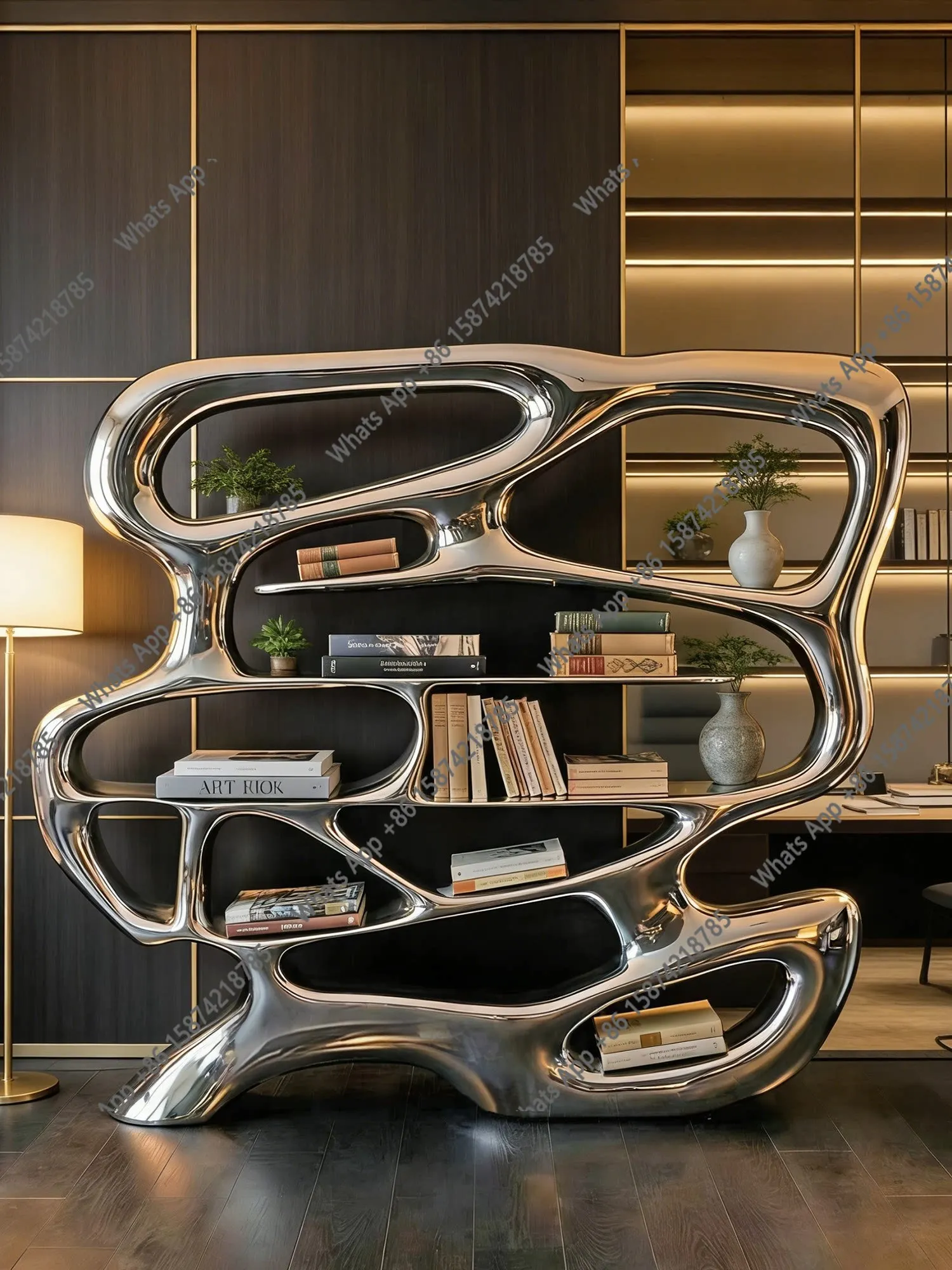 Nordic modern Italian porch cabinet original design steel and wood art creative bookshelf study storage bookcase