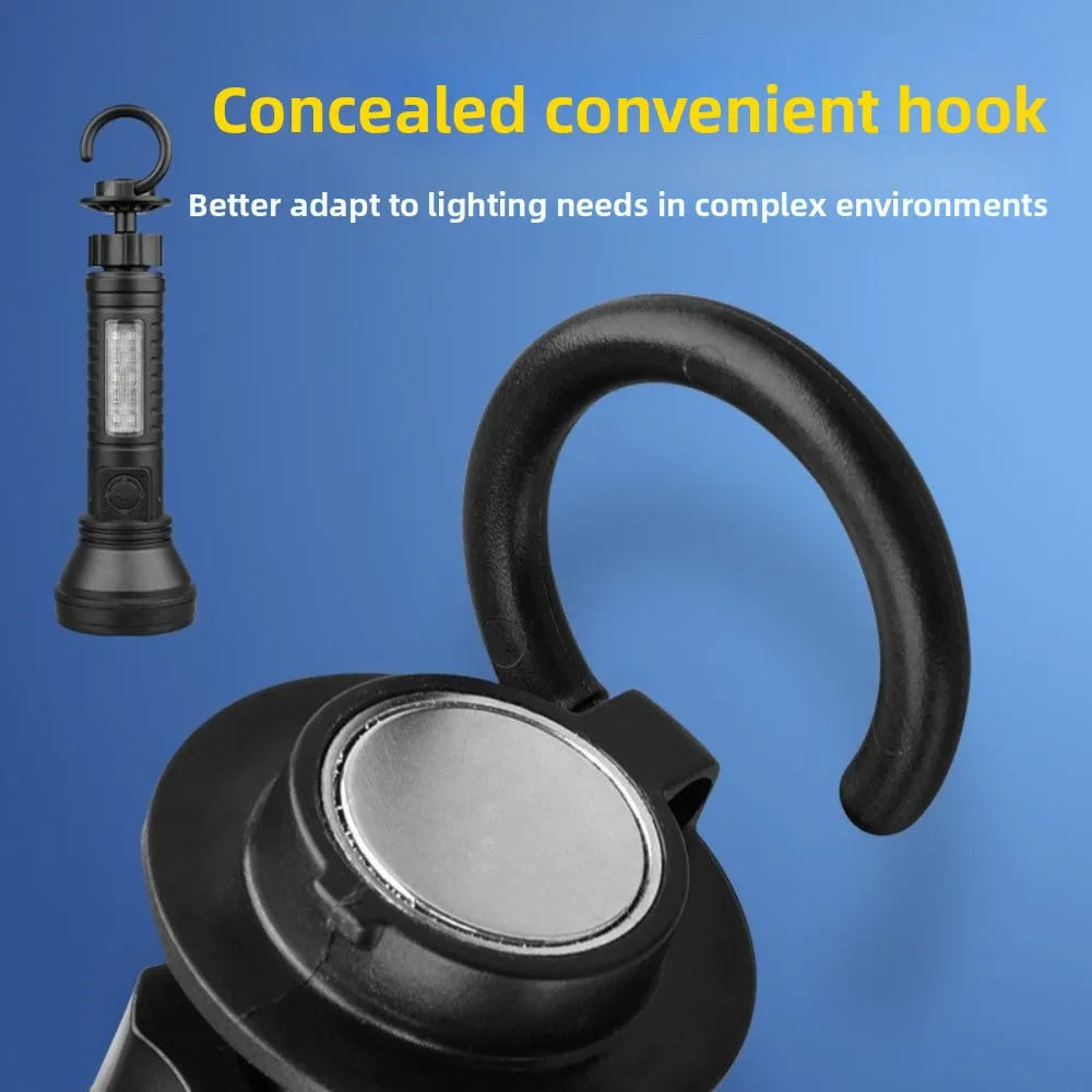 LED Dual-Light Source Flashlight, Super Bright USB Rechargeable Torch with Long Battery Life - Portable, Hook & Magnet Design
