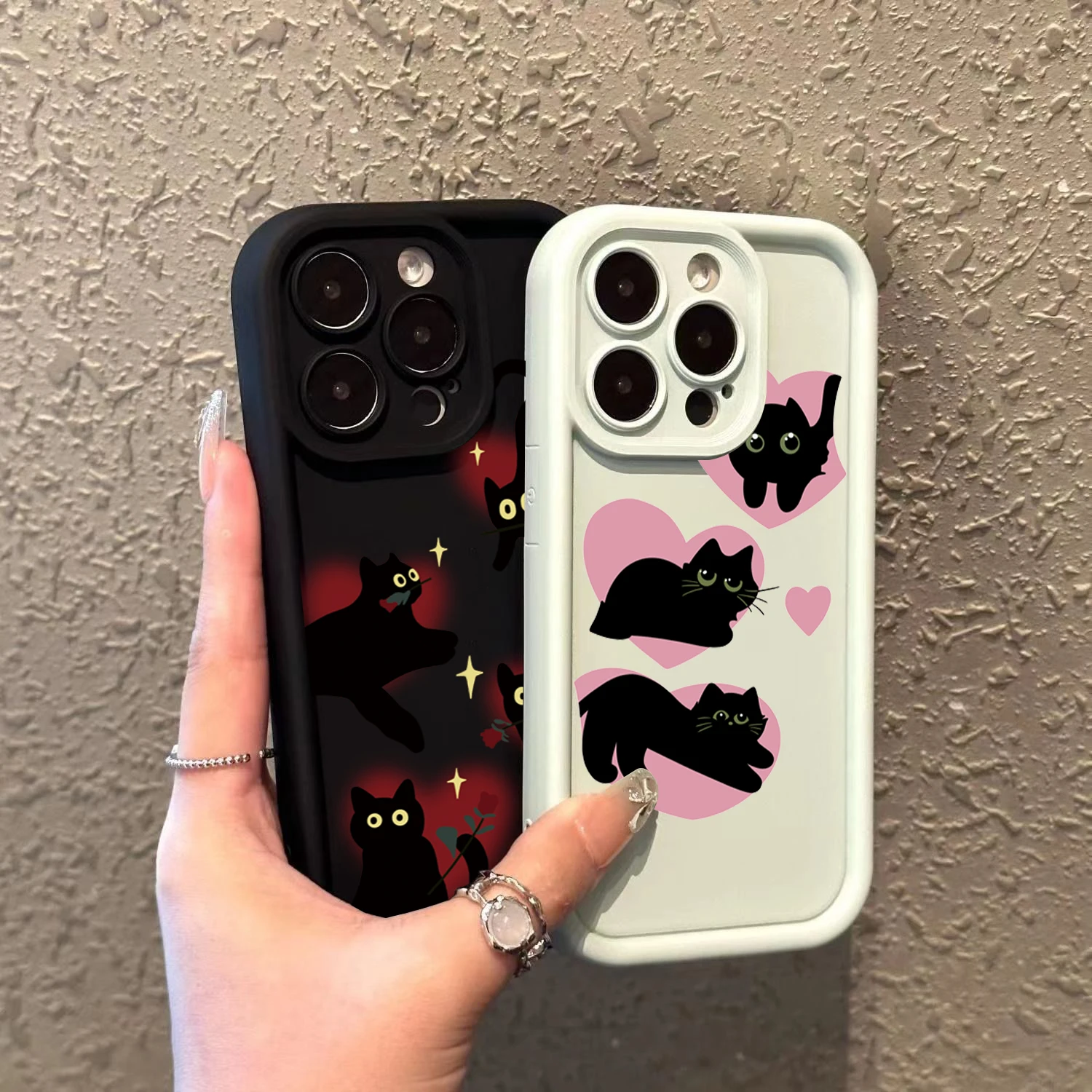 Phone Case For iPhone 14 13 15 Pro Max 12 11 XS X XR 7 8 Plus SE 2022 Cute Love Heart Cat Pattern Shockproof Soft Silicone Cover