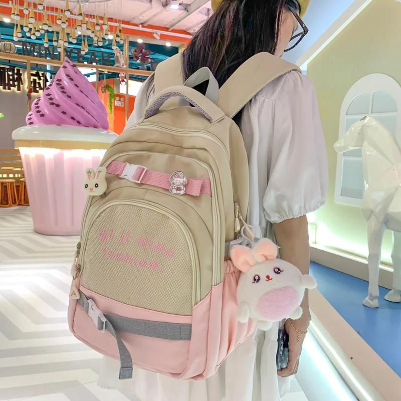 

TRAVEAST Middle School Students Backpacks Nylon Contrast Color Ladies School Bags Cute Large Capacity Female Travel Bags New