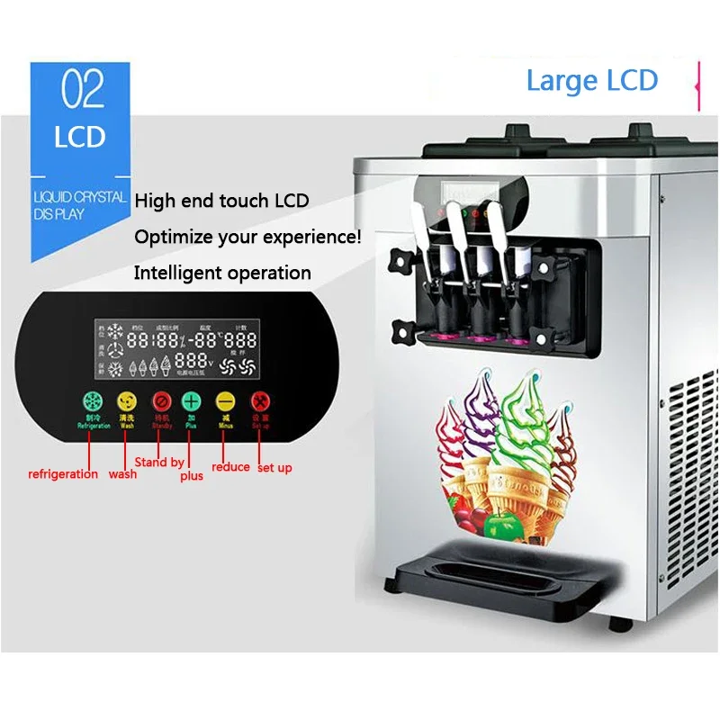 3 Flavors Ice Cream Maker 18-22L/H  Hot Sale Gelato Table Top Mini Soft Ice Cream Milkshake Vending Machine