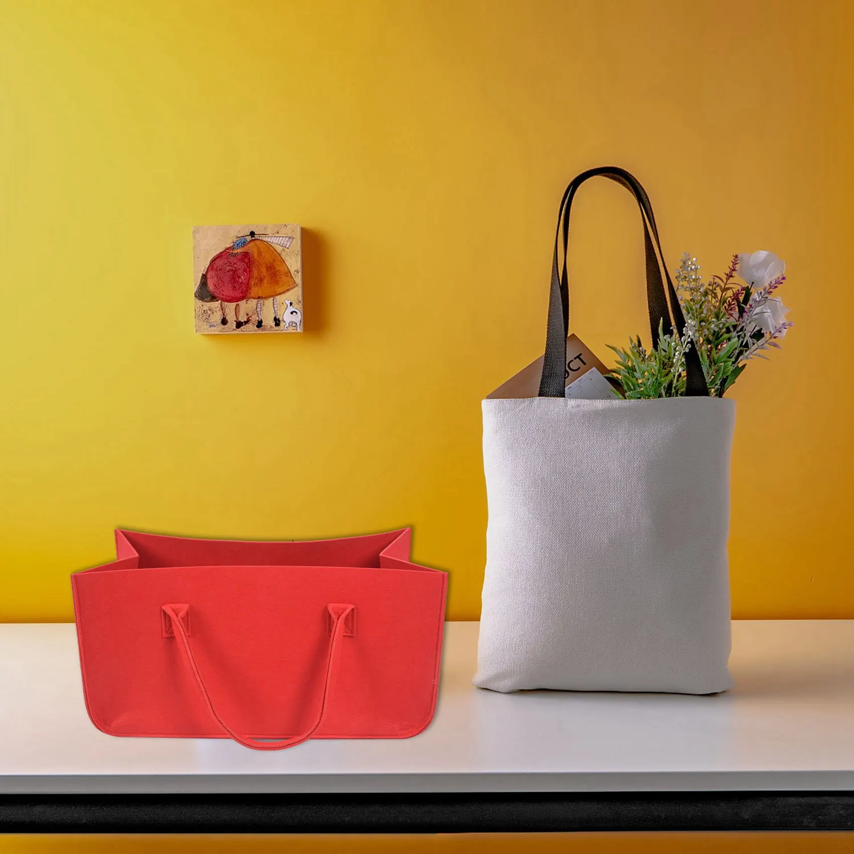 Hot kf-2X Felt Purse, Felt Storage Bag Large Capacity Casual Shopping Bag - Red