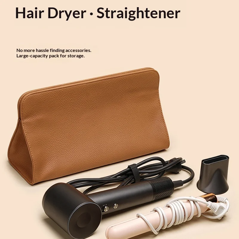 Hairdressing Tool Organizer Bag PU Leather Hair Straightener Curling Iron Storage Bag Hair Dryer Storage for Home Makeup Tools L