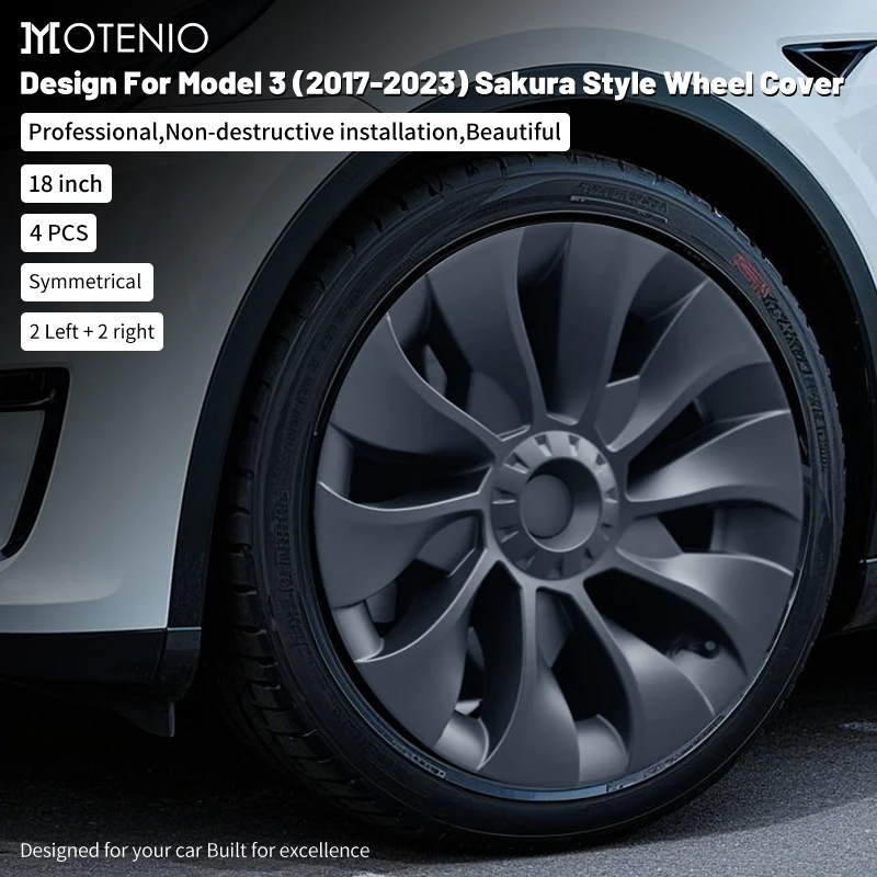 

4PCS For Tesla Model 3 (2017-2023) 18 Inch Sakura Wheel Cover Hubcaps Wheel Replacement Hub Cap Full Rim Cover Accessories
