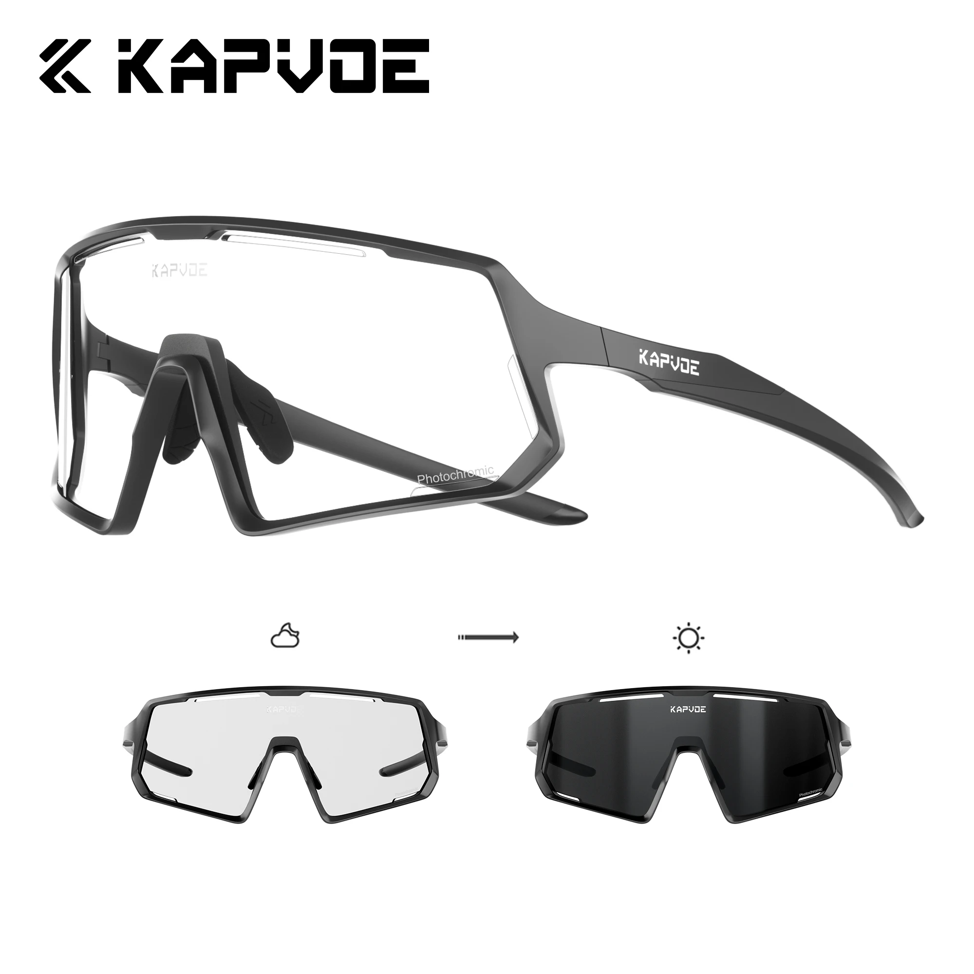 Kapvoe Photochrome Sonnenbrille Polarisierte Fahrradbrille Herren Damen MTB Brille Sport Fahren Laufen Wandern Rot UV400 Brille