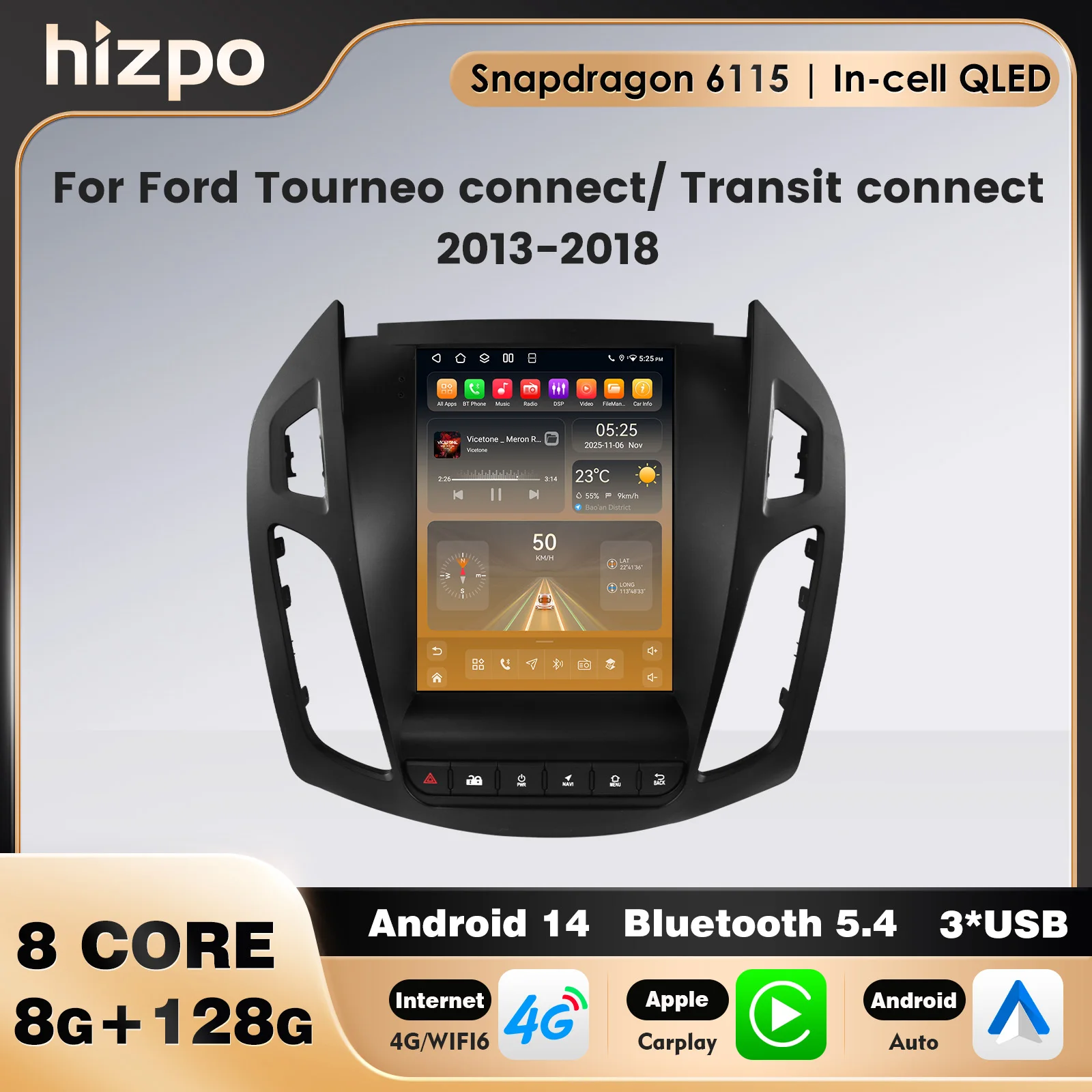 

2DIN 9.7Inch Android Multimedia Auto Video Player Car Radio For Ford Tourneo connect/Transit connect 2013-2018 Wireless Carplay