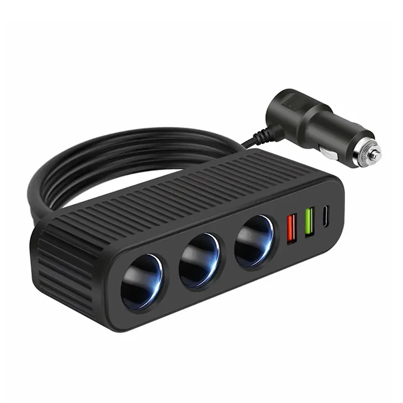 ที่ชาร์จในรถยนต์ 120W PD ชาร์จเร็ว อะแดปเตอร์แปลงไฟ USB มัลติฟังก์ชั่นแบบหนึ่งต่อสี่ สำหรับโทรศัพท์มือถือ