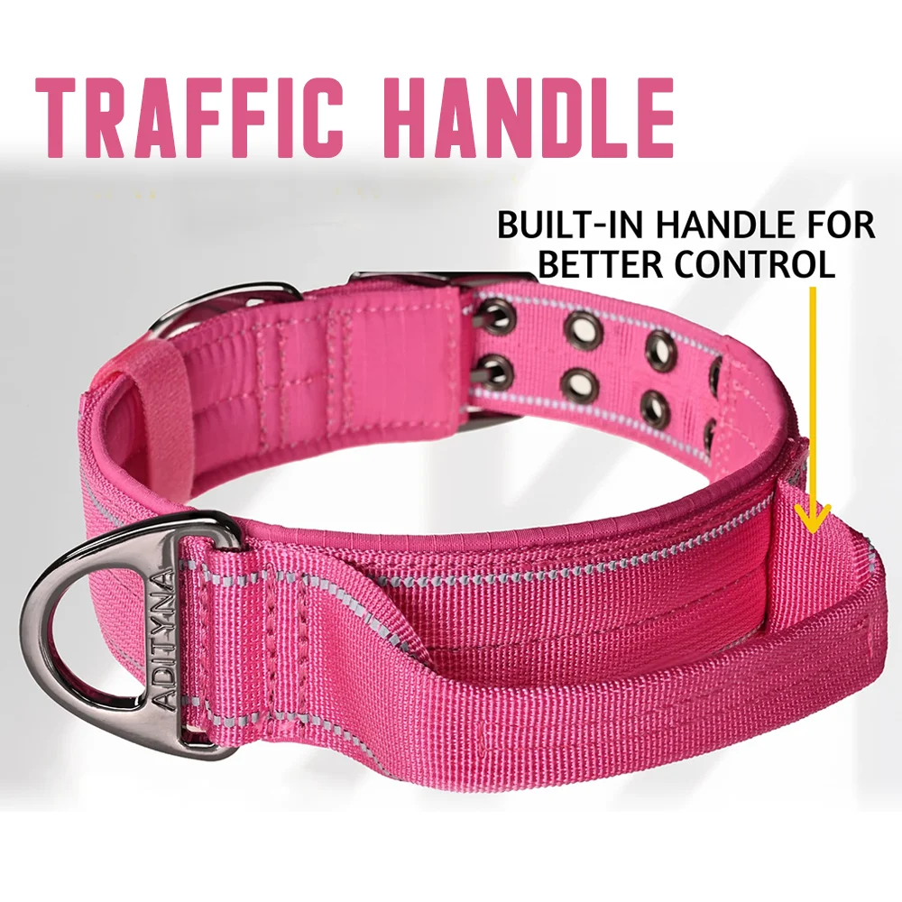 Heavy Duty Dog Collar with Handle - Durable and Reflective Collar for Large Dogs, Perfect for Training, Walking, or Hunting