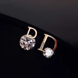 Fashion Jewelry Design European and American Personality Shiny D Letter Asymmetric Earrings Sexy Party Queen Earrings for Women