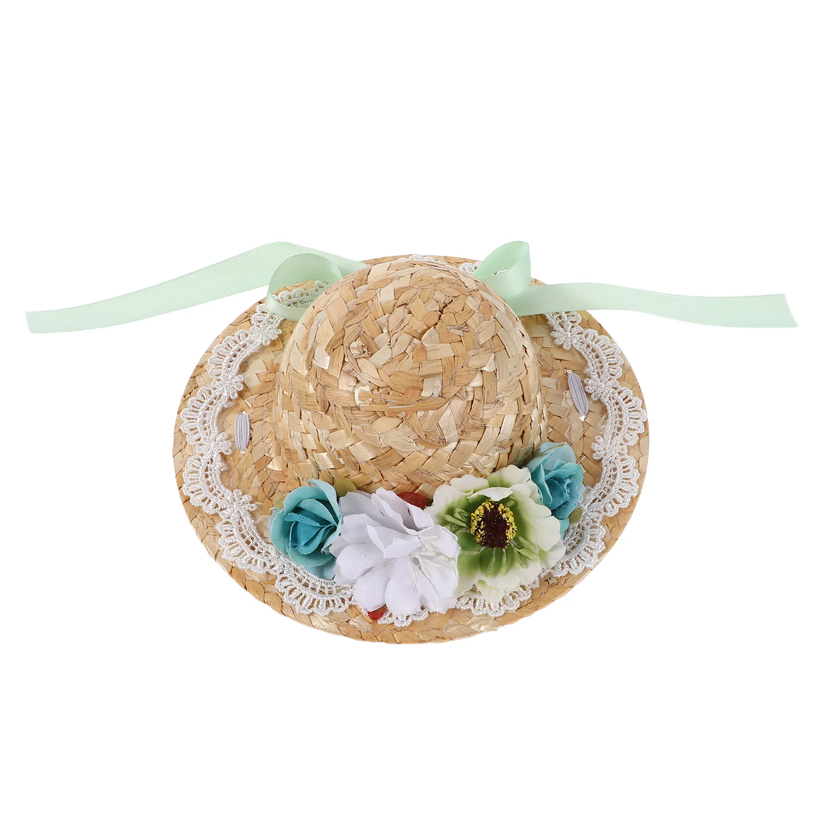 Mini chapeau de paille petit Sombrero avec nœud fleurs maison de poupée fournitures d'artisanat Mini chapeau décor artisanat ornement chapeaux miniatures