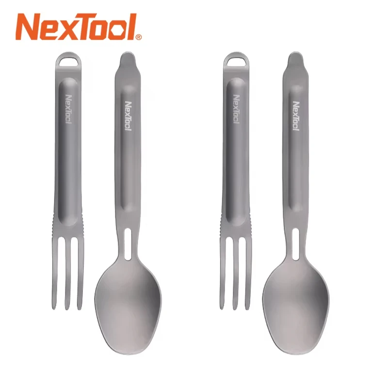 NexTool Outdoor Ti Cutlery Set Fork Spoon 2-in-1 Tableware Storage Box Pure Titanium Portable Detachable Office Sports