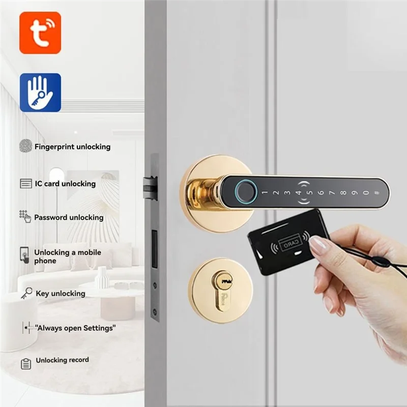 

FEDI-Digital Door Lock Bluetooth Fingerprint Keyless Entry Split Lever Tuya APP Smart Security Card B