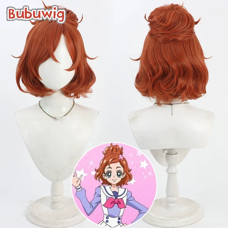 

Bubuwig Synthetic Hair Haruno Haruka Cosplay Wigs With Buns Futari wa Pretty Cure Cure Flora 30cm Orange Red Wig Heat Resistant