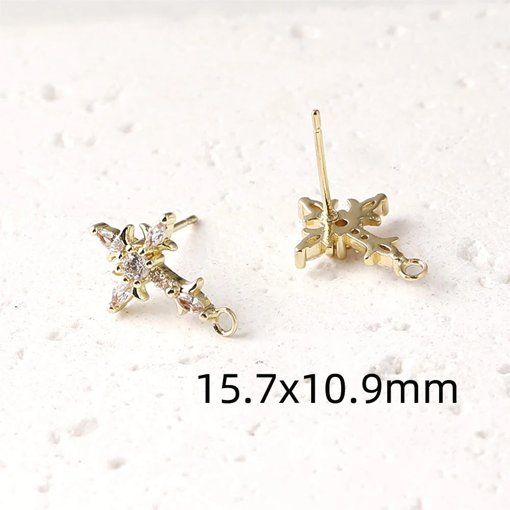 2 Pieces Brass Plated with 14k Gold Zircon Inlay Cross Shaped Earrings DIY Jewelry Making Semi-finished Product Accessories