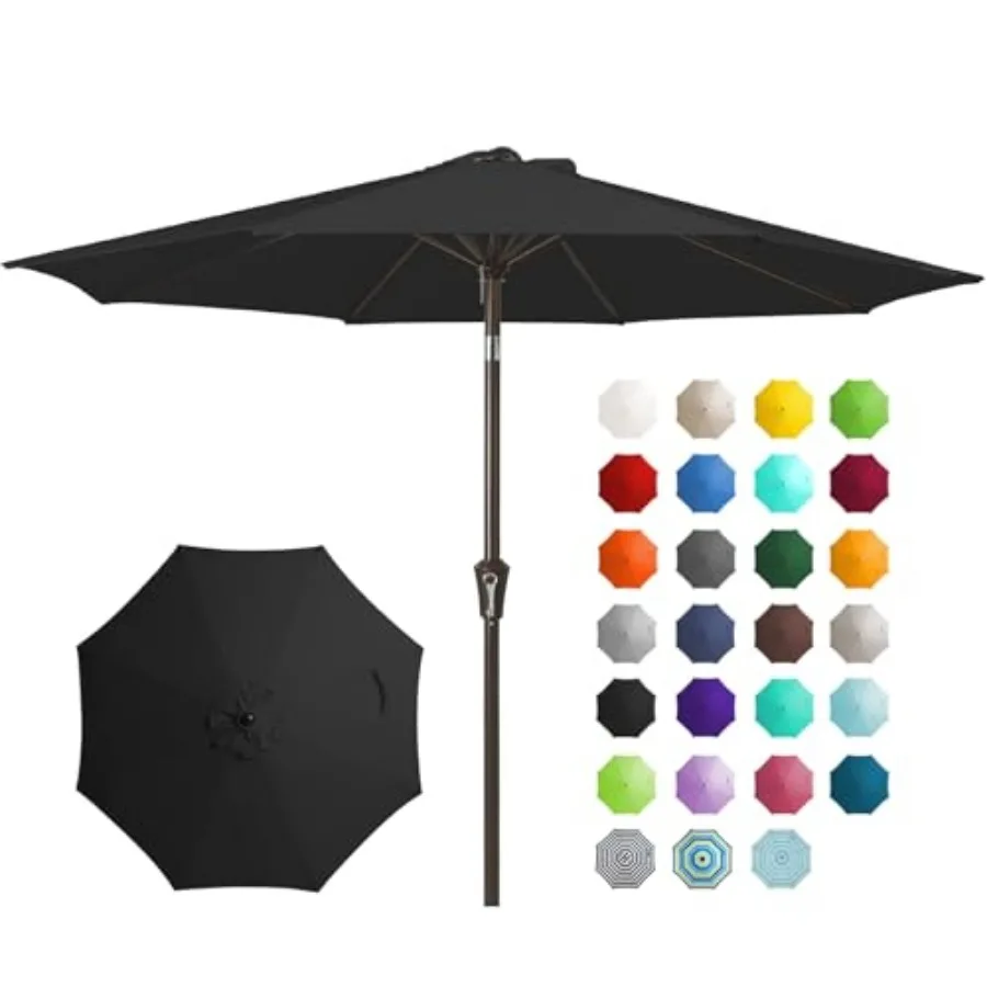 

9FT Outdoor Patio Umbrella Outdoor Table Umbrella with Push Button Tilt and Crank, Market Umbrella 8 Sturdy Ribs UV Protection