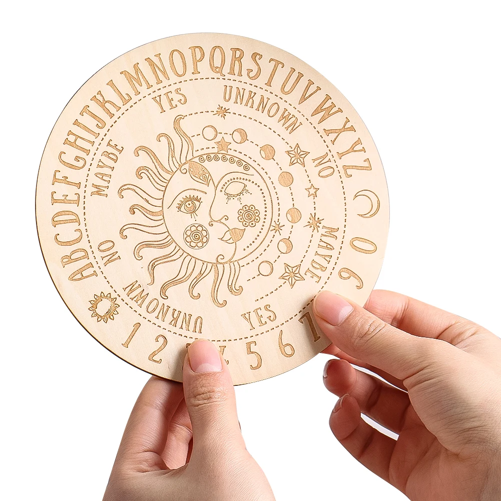 Wooden Circular Sun Moon Face Decorative Panel Healing Meditation Divination Board Home Furnishings Thermal Insulation Coaster